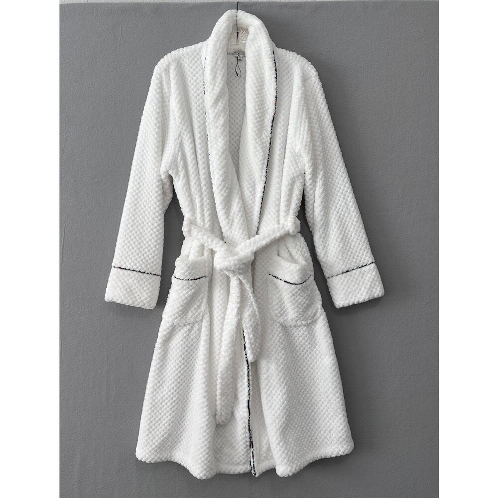 Vera Bradley Plush Fleece Long Spa Bathrobe with Decorative Trim Cozy Comfort